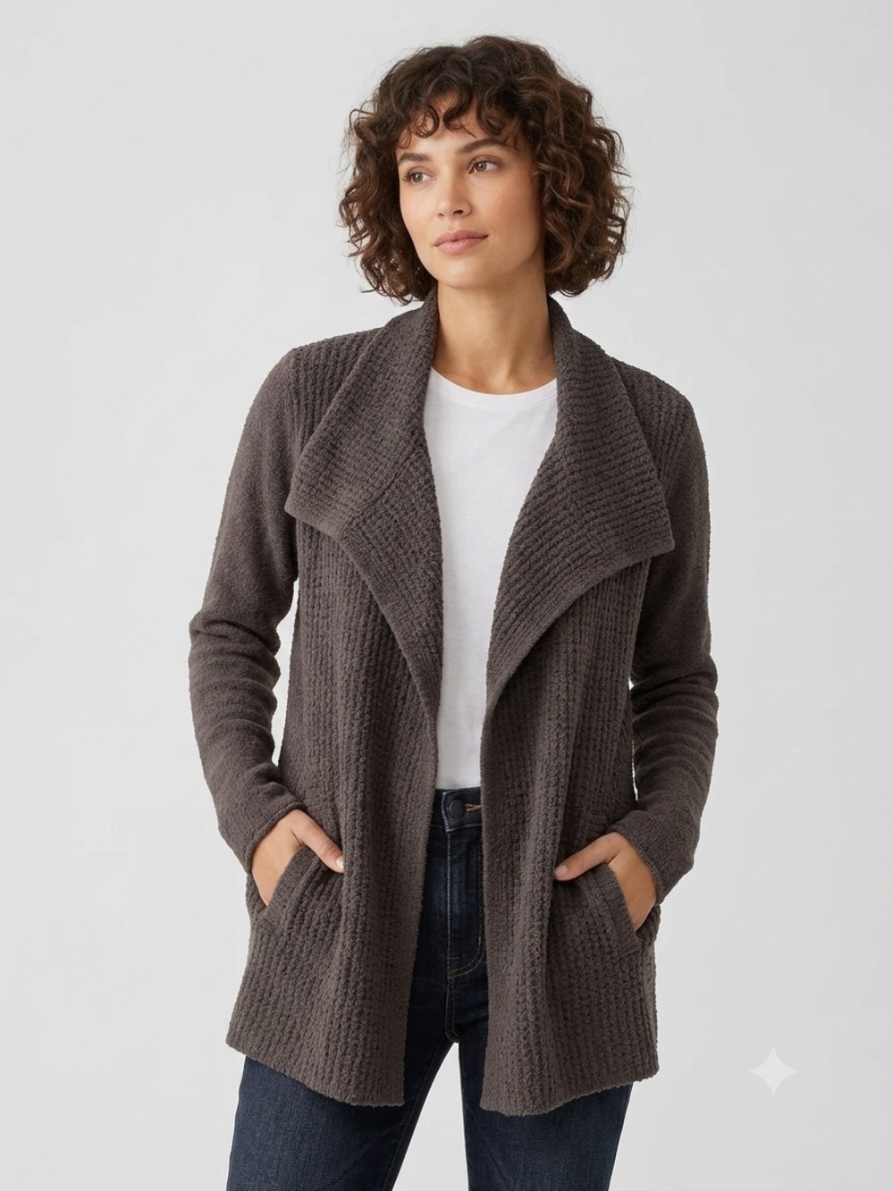 Barefoot Dreams Charcoal Gray Waffle Open-Front Cardigan